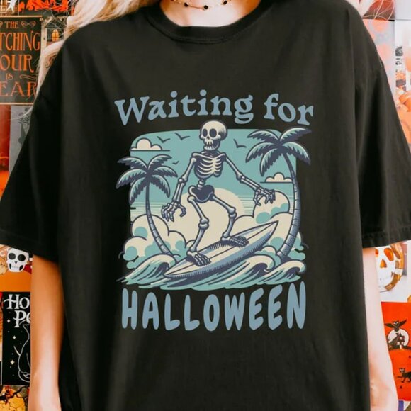 Summerween T-Shirt, Just Waiting for Halloween Shirt, Fall Season, Spooky Tee - Picture 1 of 4